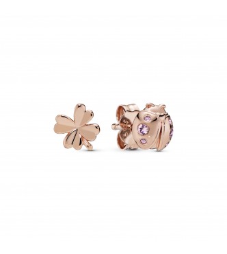 PANDORA Ladybird and clover Pandora Rose stud earrings with orchid pink and rose pink crystal