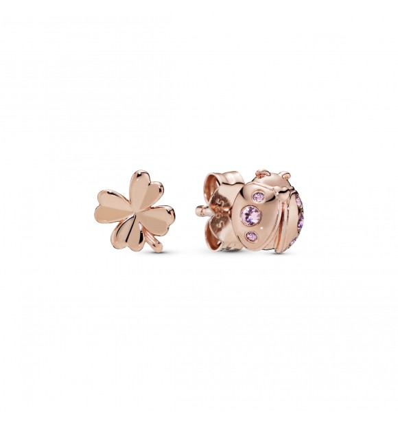 PANDORA Ladybird and clover Pandora Rose stud earrings with orchid pink and rose pink crystal