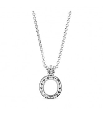 PANDORA Crown O sterling silver locket pendant with sapphire crystal glass and necklace