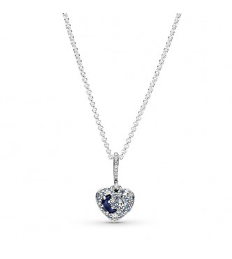 PANDORA Heart sterling silver necklace with skylight blue, icy blue crystal and clear cubic zirconia 399232C01 