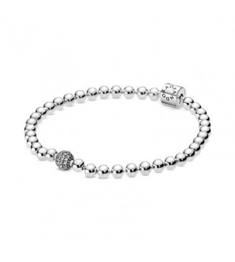 PANDORA Beaded sterling silver bracelet with clear cubic zirconia