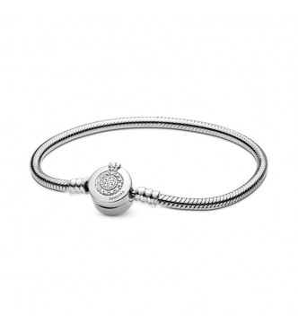Pandora Snake chain sterling silver bracelet and crown O clasp with clear cubic zirconia 599046C01 