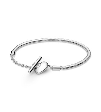 599285C00-19 Snake chain sterling silver T-bar heart bracelet