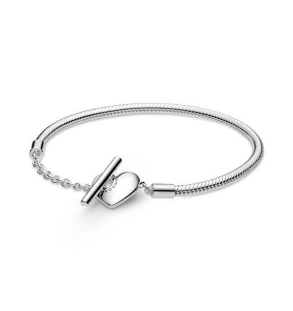 599285C00-19 Snake chain sterling silver T-bar heart bracelet