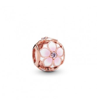 Magnolia PANDORA Rose charm with blush pink crystal, white and shaded pink enamel 782087NBP