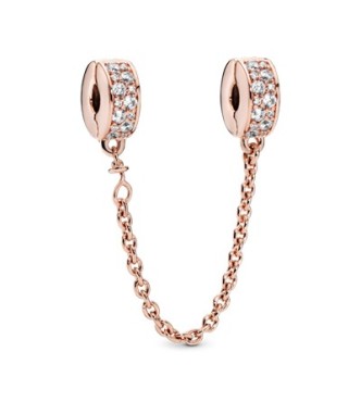 786322CZ-05 14k Rose gold-plated safety chain with clear cubic zirconia and silicone grip