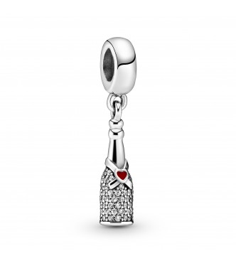 PANDORA 792152CZ Charm colgante botella de vino en plata de primera ley, circonitas cúbicas transparentes y esmalte rojo