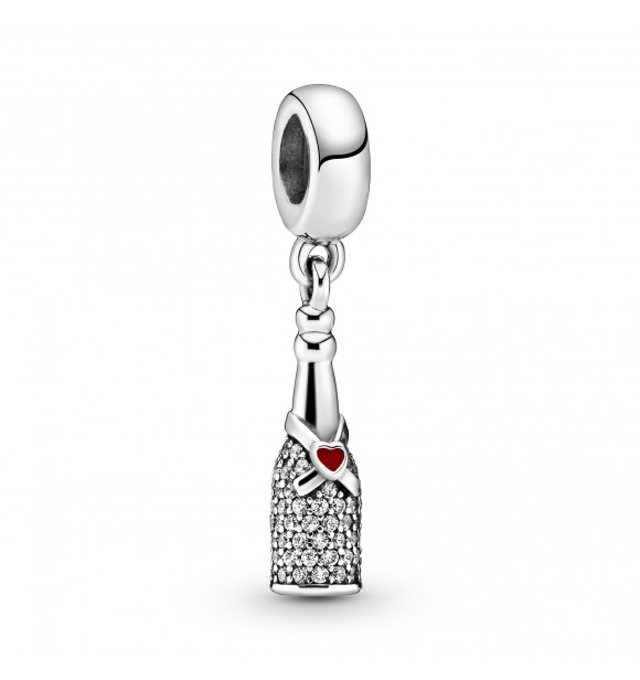 PANDORA 792152CZ Charm colgante botella de vino en plata de primera ley, circonitas cúbicas transparentes y esmalte rojo