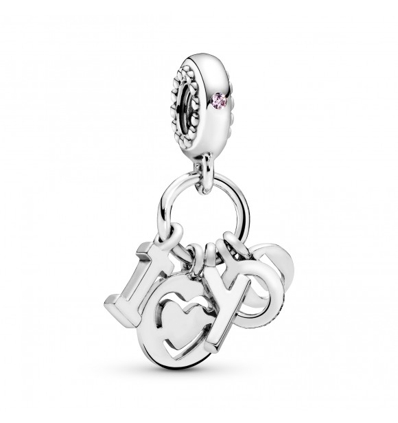 PANDORA Charm colgante Te Quiero en plata de primera ley con circonitas cúbicas fucsias