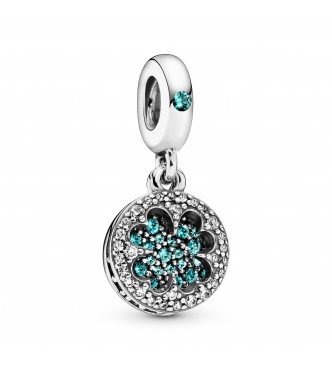 PANDORA Clover silver dangle with royal green, aqua green crystal and clear cubic zirconia