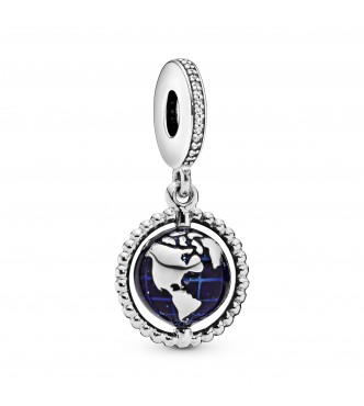 PANDORA Globe silver dangle with clear cubic zirconia and blue enamel