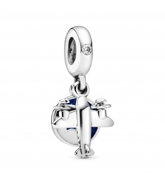 PANDORA Airplane silver dangle with clear cubic zirconia, blue and white enamel