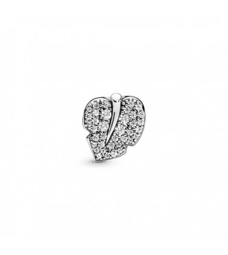 PANDORA Leaf sterling silver clip charm with clear cubic zirconia