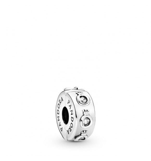 PANDORA Crown O sterling silver clip with clear cubic zirconia and silicone grip