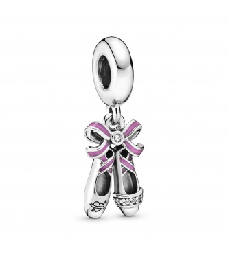 PANDORA Ballerina shoes sterling silver dangle with clear cubic zirconia and  pink enamel