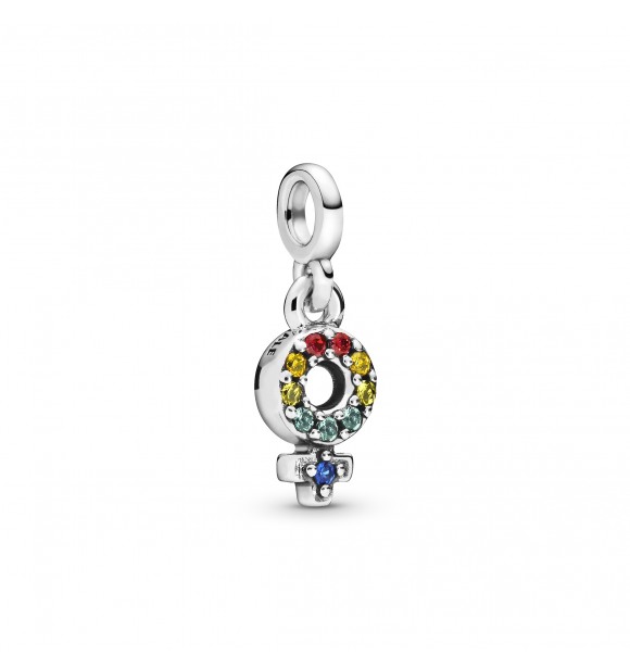Female symbol sterling silver dangle charm with green, blue, honey coloured,  yellow crystal and red cubic zirconia 798382NRGMX