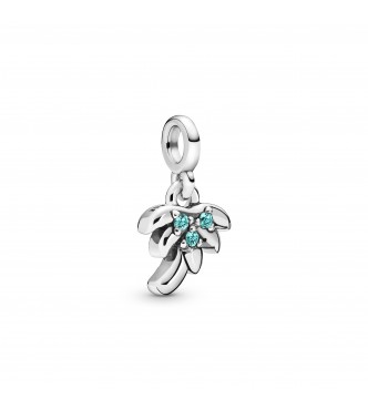 Palm tree sterling silver dangle charm with aqua green crystal 798385NAG
