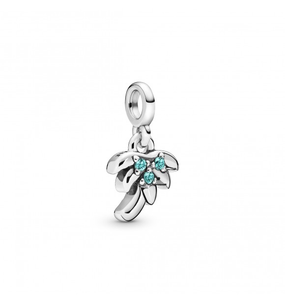 Palm tree sterling silver dangle charm with aqua green crystal 798385NAG