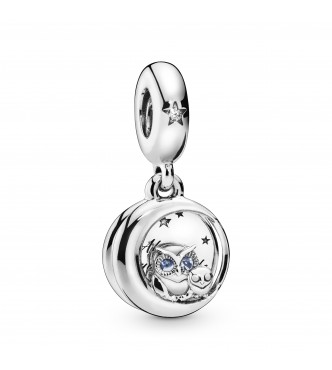 PANDORA Owl sterling silver dangle with bright cobalt blue crystal and clear cubic zirconia