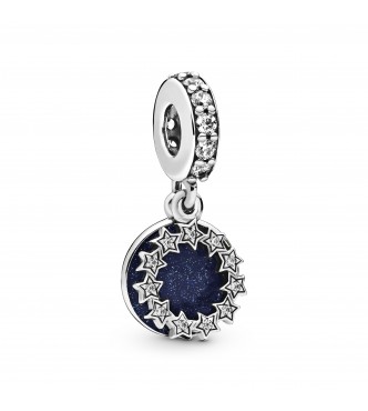PANDORA CHARM Sterling silver dangle with clear cubic zirconia and shimmering blue enamel