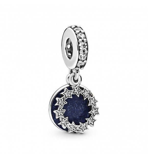 PANDORA CHARM Sterling silver dangle with clear cubic zirconia and shimmering blue enamel