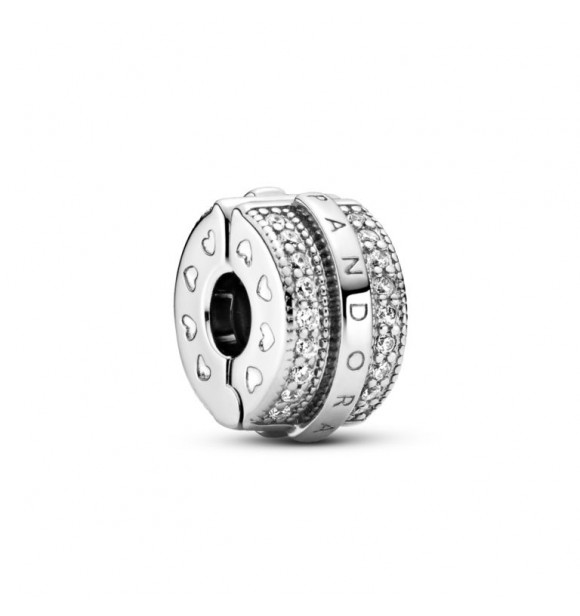 Pandora Pandora logo sterling silver clip with clear cubic zirconia and silicone grip 799042C01