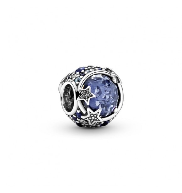 PANDORA Crescent moon and star sterling silver charm with skylight blue, stellar blue, true blue and icy blue crystal and clear cubic zirconia 799209C01