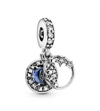 PANDORA Star and moon sterling silver dangle with skylight blue crystal and clear cubic zirconia 799216C01