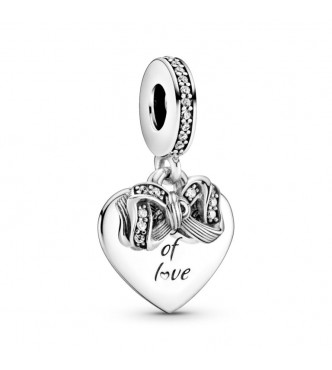 PANDORA Bow and heart sterling silver dangle with clear cubic zirconia 799221C01