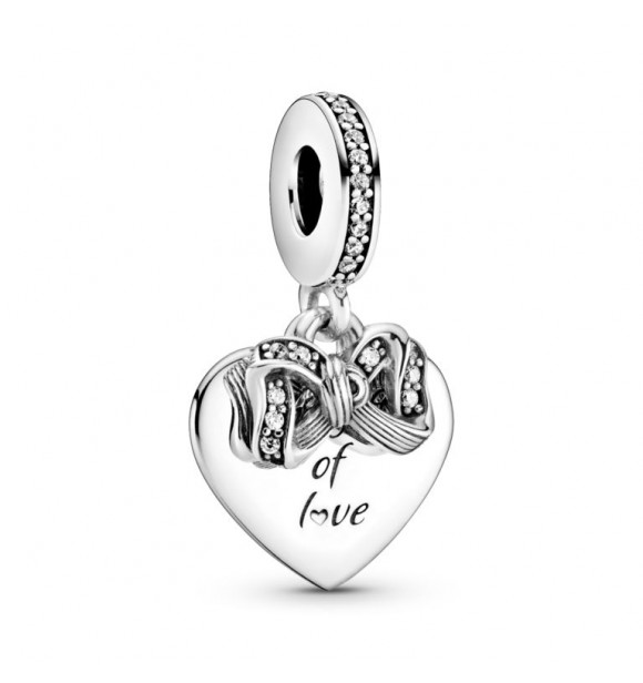 PANDORA Bow and heart sterling silver dangle with clear cubic zirconia 799221C01