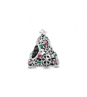 PANDORA Christmas tree sterling silver charm with red cubic zirconia and aqua green crystal 799226C01