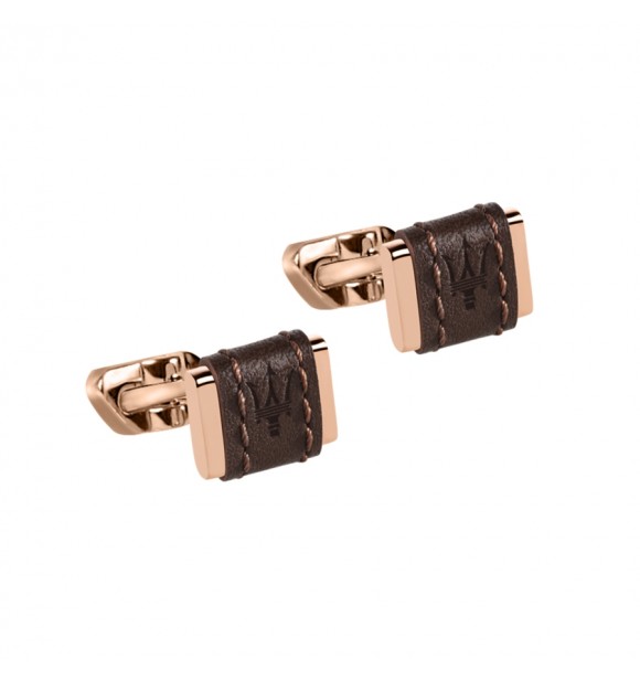 MASERATI J CUFFLINKS RG & BROWN LEATHER