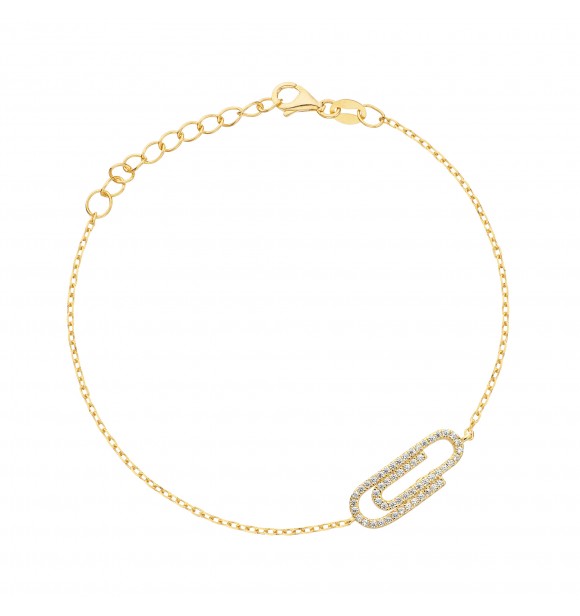 Pulsera de plata chapado en oro amarillo y circonitas con motivo de clip