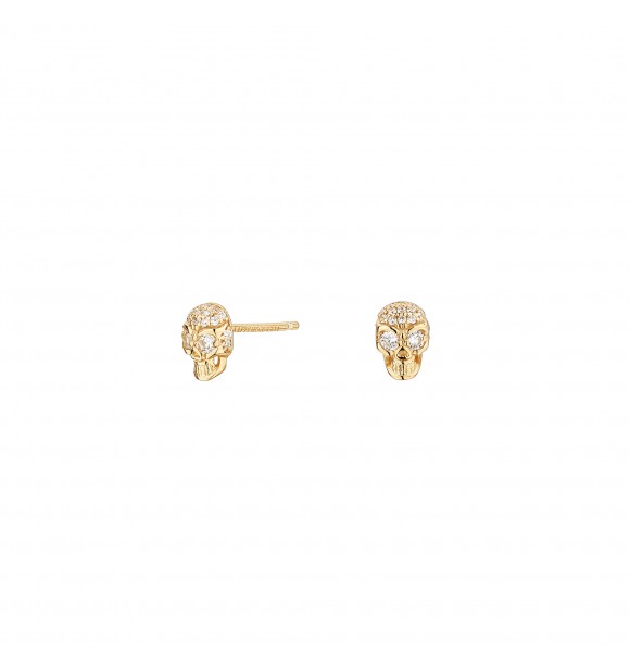 Pendientes de botón de plata chapado en oro amarillo con motivo de calavera y circonitas 7*5mm