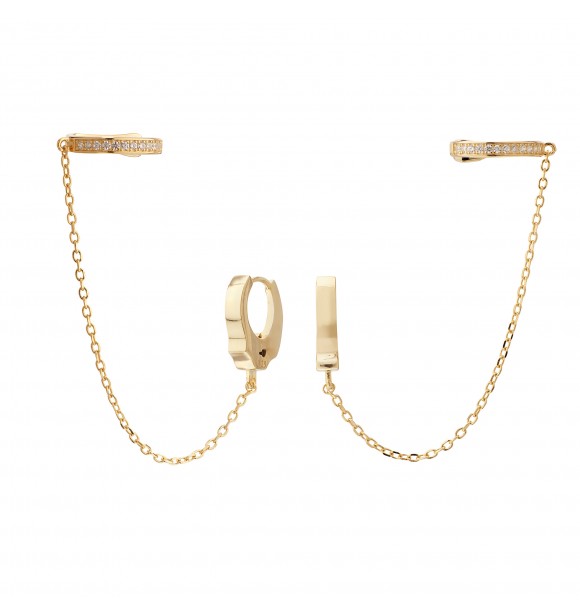 Pendientes de plata chapado en oro amarillo para dos agujeros con circonitas con motivo de esposas