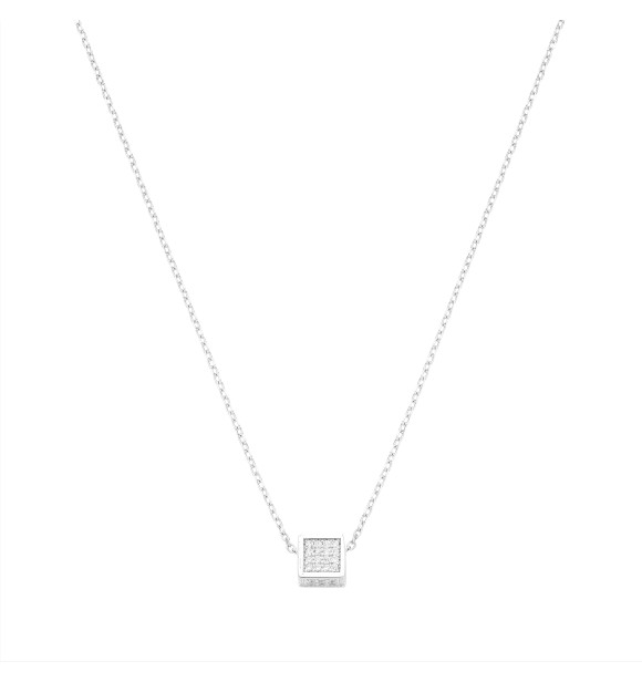 Collar de plata con motivo de cubo en 3D y circonitas
