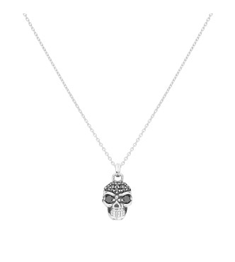 Collar de plata con motivo de calavera y circonitas de color negro 14*10