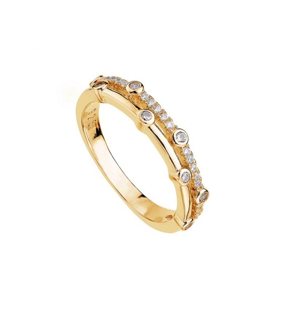 ANILLO PLATA AC ORO DOBLE ARO CZ